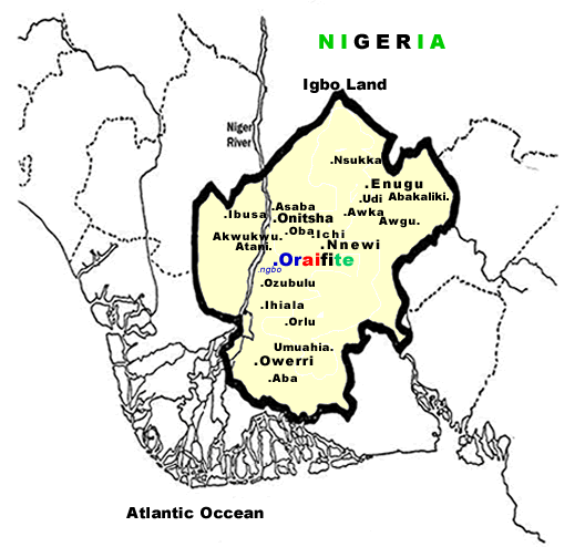 Map of Igbo Land within Nigeria in Africa